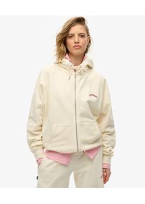 Superdry Damen Baumwolle Gesticktes Logo &Uuml;bergro&szlig;e Essential Raglan-Kapuzenjacke, Creme & Rot - Gr&ouml;&szlig;e: 36 21026230007518ML030