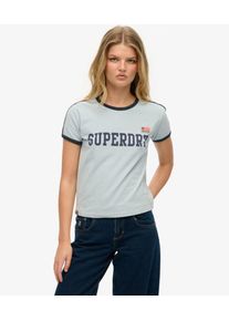 Superdry Damen Athletic Essential T-shirt mit Streifen Blau - Gr&ouml;&szlig;e: 42 2102421502315TEB020