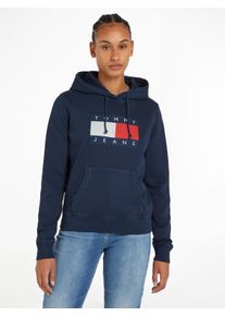 Tommy Jeans Damen Kapuzensweatshirt "TJW REG TOMMY FLAG HOODIE EXT", blau, casual, Gr. S, unifarben, Sweatware, Obermaterial: 100% Baumwolle,