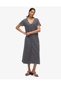 Superdry Damen Kurz&auml;rmeliges Midikleid aus Jersey mit Knopfleiste Navy - Gr&ouml;&szlig;e: 44 21442360007949JU025