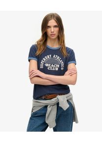 Superdry Damen Athletic Essentials Beach Graphic Ringer T-shirt Marineblau - Gr&ouml;&szlig;e: 44 2102422000135ZRN025