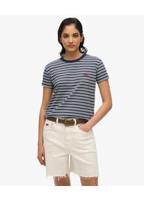 Superdry Damen Figurbetontes Essential T-shirt mit Logo und Streifen Marineblau - Gr&ouml;&szlig;e: 40 21024220001522JL019