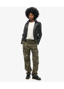 Superdry Damen Gr&uuml;n Para Cargohose mit Niedriger Leibh&ouml;he Bedruckt, Gr&ouml;&szlig;e: 28/32 2123631500164US7056