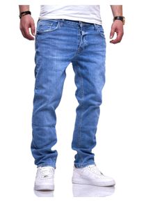 Rello & Reese RELLO & REESE Herren Straight-Jeans "RRamerican", blau, Gr. 33, 98% Baumwolle, 2% Elasthan, Jeans, im angesagten Used-Look