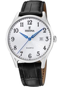 Festina Herren Quarzuhr, schwarz, Armbanduhren, Armbanduhr, Herrenuhr, Lederarmband, analog, Tag, Mineralglas
