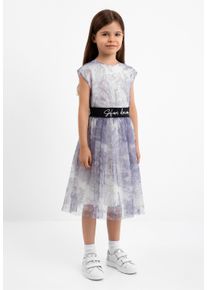 Gulliver Mädchen Jerseykleid, blau, casual, Gr. 104, bedruckt, 100% Polyamid, Kleider, mit schickem Faltenrockteil