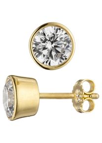Jobo Damen Paar Ohrstecker, Silber 925 (Sterlingsilber), gold, Silber 925 (Sterlingsilber), Ohrringe, rund 925 Silber vergoldet mit Zirkonia