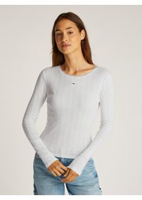 Tommy Jeans Damen Langarmshirt, beige, feminin, Gr. L, Strukturmuster, Jersey, Obermaterial: 100% Baumwolle, Shirts, mit Lochmuster