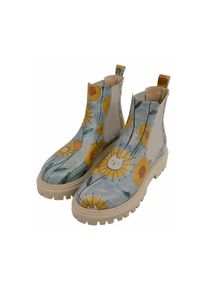 DOGO Damen Chelseaboots "Aura Boots Cat Flower Damen Stiefeletten", Gr. 36, blau, Lederimitat, Schuhe, Vegan