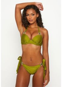 MODA MINX Damen Bikini-Hose "Amour", grün, Gr. L, unifarben, 82% Polyamid, 18% Elasthan, Badehosen, mit stilvollem Steinbesatz