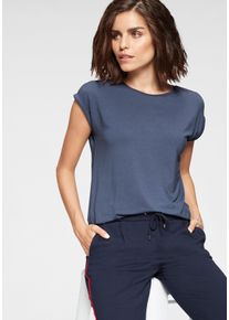 Tamaris Damen T-Shirt, blau, Basic, Gr. 48, Single Jersey, Obermaterial: 95% Viskose, 5% Elasthan, Shirts, mit verkürzten Ärmeln