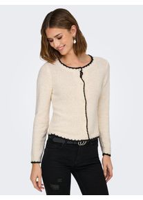 Only Damen Strickjacke "ONLTERESA LIFE LS ONECK CARDIGAN CC KNT", beige, modisch, Gr. L, unifarben, Strick, Obermaterial: 100% Polyester, Strickjacken