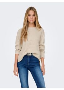 Only Damen Rundhalspullover "ONLLUNA LS O-NECK PULLOVER KNT NCA", beige, modisch, Gr. L, unifarben, Strick, Obermaterial: 60% Baumwolle, 40%