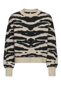 Only Damen Rundhalspullover "ONLAMBER LS JQ O-NECK GLITTER KNT", beige, modisch, Gr. L, meliert, gemustert, Strick, Obermaterial: 85% Polyacryl, 8%
