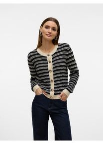 Véro Moda VERO MODA Damen Strickjacke "VMCHARLOT LS O-NECK CARDIGAN NOOS", beige, modisch, Gr. S, gestreift, Strick, Obermaterial: 60% Baumwolle, 40%