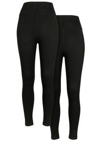 Urban Classics Damen Leggings "Urban Classics Damen Ladies High Waist Jersey Leggings 2-Pack", schwarz, Gr. S, unifarben, 95% Baumwolle, 5% Elasthan,