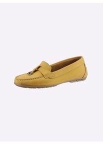 Heine Damen Mokassin, Gr. 37, gelb, Leder, Rindsleder, Nubukleder, modisch, Schuhe