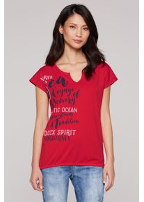 SOCCX Damen Rundhalsshirt, rot, casual, Gr. M, bedruckt, Material: 100% Baumwolle, Shirts, mit Gummizug im Saum