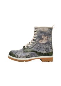 DOGO Damen Schnürboots "Longe Boots Schnürstiefel The Night Is Dark Damen Stiefeletten", Gr. 40, grau, Lederimitat, Schuhe, Vegan
