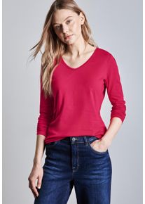 Street One Damen Langarmshirt, pink, casual, Gr. 46, unifarben, Web, 100% Baumwolle, Shirts, mit abgerundetem V-Ausschnitt