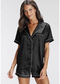 Bruno Banani Damen Shorty, Gr. 32, schwarz, Satin, Obermaterial: 95% Polyester, 5% Elasthan, Homewear-Sets, mit Kontrastpaspel-Details