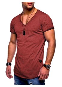 behype Herren T-Shirt "NUKE", rot, casual, Gr. S, unifarben, 100% Baumwolle, Shirts, mit V-Ausschnitt