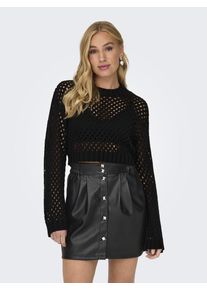Only Damen Strickpullover "ONLSMILLA SHORT PULLOVER L/S KNT NOOS", schwarz, modisch, Gr. M, unifarben, Strick, Obermaterial: 100% Polyacryl, Pullover