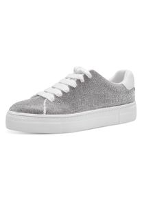 Tamaris Damen Plateausneaker, Gr. 39, silber, Textil, Lederimitat, sportlich, Schuhe, Freizeitschuh, Halbschuh, Schnürschuh im Silber-Glitzer-Look