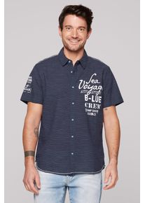 CAMP DAVID Herren Kurzarmhemd, blau, casual, Gr. XXXL, gestreift, bedruckt, bestickt, Material: 100% Baumwolle, Hemden, mit Kentkragen