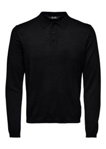 Only & Sons ONLY & SONS Herren Polokragenpullover "ONSWYLER LIFE REG 14 LS POLO KNIT NOOS", schwarz, modisch, Gr. L, unifarben, Feinstrick, Obermaterial: 78%