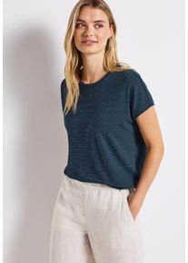 Street One Damen Rundhalsshirt, blau, casual, Gr. 40, gestreift, Jersey, Obermaterial: 61% Polyester, 31% Viskose, 5% Elasthan, 3% metallisierte