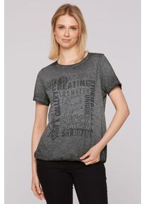 SOCCX Damen Rundhalsshirt, schwarz, casual, Gr. XS, bedruckt, Glitzermuster, Material: 100% Baumwolle, Shirts, aus Baumwolle