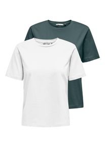 Only Damen Kurzarmshirt "ONLOnly S/S TEE NOOS 2 PACK"balsam grün pack:balsam grün, weiß, modisch, Gr. M, unifarben, Jersey, Obermaterial: 100%