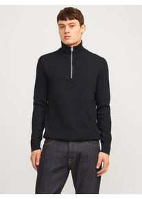 Jack & Jones JACK & JONES Herren Troyer "JJEPERFECT KNIT HALF ZIP SN", schwarz, modisch, Gr. XS, unifarben, Strick, Obermaterial: 50% Baumwolle, 50% Polyester,