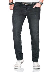 Herren Slim-fit-Jeans "ASCatania", schwarz, Basic, Gr. 36, Alessandro Salvarini, Destroyed-Effekte, leichte Abriebeffekte, Denim/Jeans, 98% Baumwolle