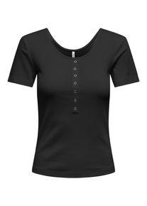 Only Damen Kurzarmshirt "ONLSIMPLE LIFE S/S BUTTON TOP BOX JRS", schwarz, modisch, Gr. XS, unifarben, Jersey, Obermaterial: 92% Baumwolle, 8%