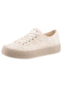 Tamaris Damen Plateausneaker, Gr. 37, beige, Textil, Lederimitat, modisch, Schuhe, Freizeitschuh, Halbschuh, Schnürschuh mit Häkelapplikation