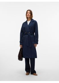 Véro Moda VERO MODA Damen Trenchcoat "VMLOU LONG TRENCHCOAT NOOS", blau, modisch, Gr. M, unifarben, Web, Obermaterial: 100% Polyester, Mäntel