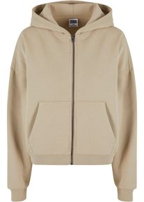 Urban Classics Damen Sweatjacke "Urban Classics Damen Ladies Boxy Zip Hoody", beige, Gr. L, unifarben, 65% Baumwolle, 35% Elasthan, Sweatjacken