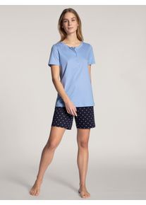 Calida Damen Shorty "Night Lovers", Gr. L, blau, Interlock, Obermaterial: 100% Baumwolle, gemustert, casual, Homewear-Sets, mit gemusterter Hose