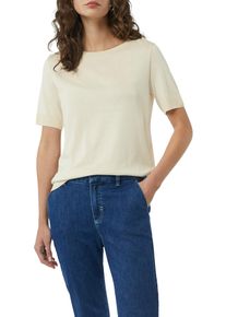 comma, COMMA Damen Kurzarmshirt, beige, casual, Gr. 40, unifarben, Feinstrick, Obermaterial: 67% Lyocell, 33% Baumwolle, Shirts, aus Strick mit Rippdetails