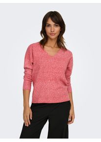 Only Damen V-Ausschnitt-Pullover "ONLRICA LIFE L/S V-NECK PULLO KNT NOOS", rot, modisch, Gr. M, meliert, Strick, Feinstrick, Obermaterial: 93%
