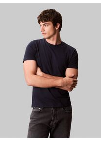 Calvin Klein Herren T-Shirt "SS STRETCH COTTON SLIM TEE", blau, casual, Gr. M, unifarben, Single Jersey, Obermaterial: 95% Baumwolle, 5% Elasthan,