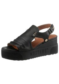 Mustang Shoes Damen Keilsandalette, Gr. 40, schwarz, Lederimitat, modisch, Schuhe, Sommerschuh, Sandale, Keilabsatz, mit Klettriemchen