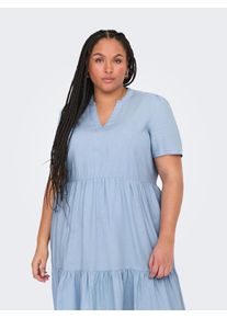 Only CARMAKOMA Damen Minikleid "CARTIRI-CARO S/S V-NECK LIN DRESS TLR", blau, casual, Gr. 42, unifarben, Web, Obermaterial: 55% Leinen, 45% Viskose,