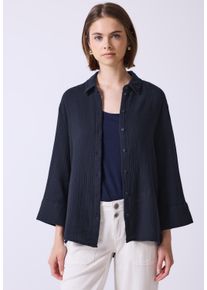 Damen Hemdbluseschwarz void blau, casual, Gr. 46, STREET ONE STUDIO, unifarben, Web, 100% Baumwolle, Blusen, aus reiner Baumwolle