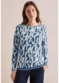 Cecil Damen Langarmshirt, blau, casual, Gr. XXL, bedruckt, Web, Stoff, 50% Baumwolle, 50% Modal, Shirts, mit grafischem Muster