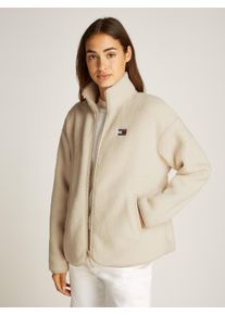 Damen Sweatjacke "TJW TEDDY HWK ZIP THUR EXT", beige, casual, Gr. 6XL, Tommy Jeans CURVE, unifarben, Sweatware, Obermaterial: 100% Polyester,