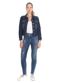 Damen Slim-fit-Jeans "POWERHIC", blau, Gr. 28, Le Temps Des Cerises, 92% Baumwolle, 6% Synthetik, 2% Elasthan, Jeans, mit asymmetrischer Knopfpartie