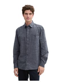 Tom Tailor Herren Langarmhemdnavy weiß fil a fil dobby, casual, Gr. S, meliert, Obermaterial: 100% Baumwolle, Hemden, mit Brusttasche
